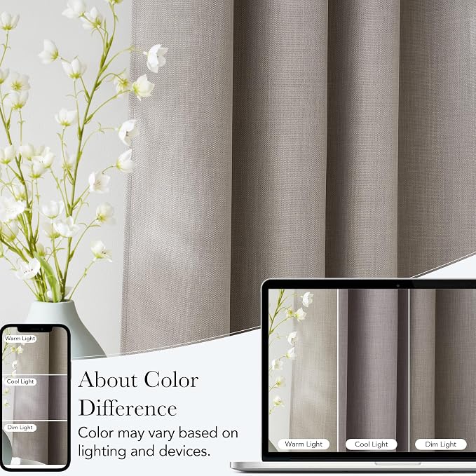 NICETOWN Angora Faux Linen Room Darkening Rod Pocket Curtains 63 inch Length - Image 5