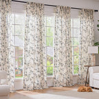 Lazzzy Farmhouse Linen Curtains Black Floral Curtains 90 Inch Length Back Tab - Image 3