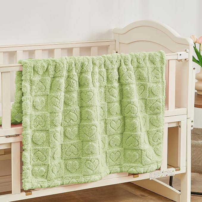 Yurhap Fleece Baby Blanket Heart Checkered Blanket, Ultra Soft Cozy Baby - Image 2