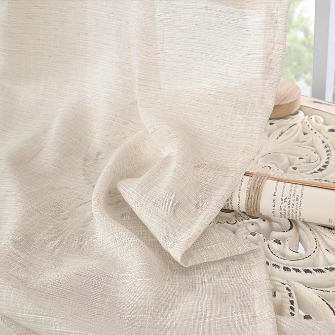 BGment Oatmeal Linen Semi Sheer Curtains 63 Inch Length - Image 7