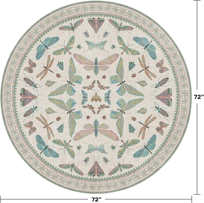 Hazo Haus Green and Blue Insect 6ft Round Soft Rugs - Image 2