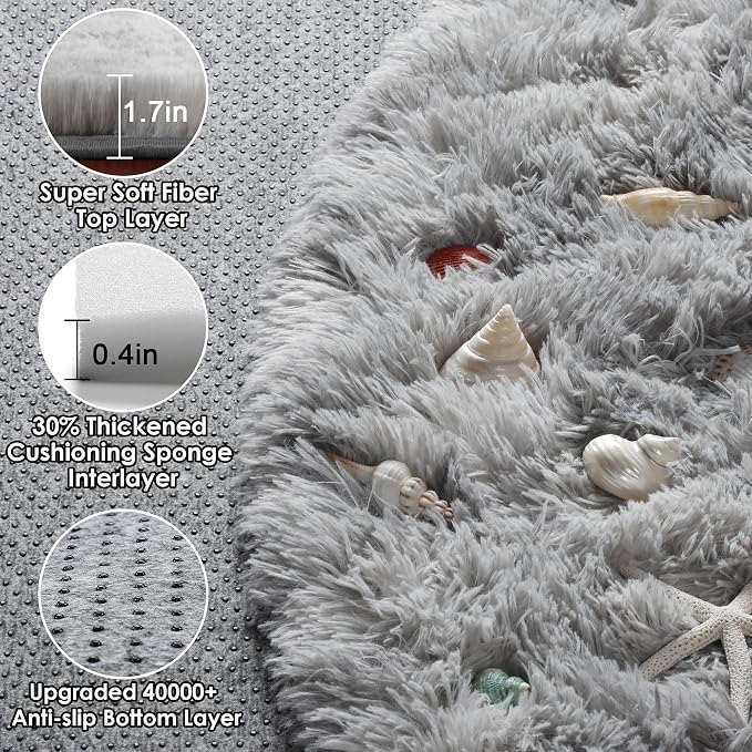 ONASAR Tie-Dyed Light Grey Round Area Rug 4ft, Ultra Soft Bedroom Circle Rugs - Image 2