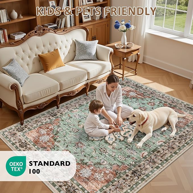 3x5 Area Rugs Living Room Rug: Washable Vintage Distressed Floral Rug No Slip - Image 8