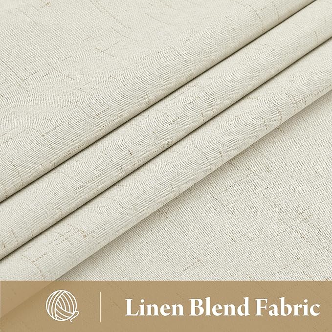 RYB HOME Cream White Linen Blackout Curtains, 100% Blackout Thermal Insulated - Image 2