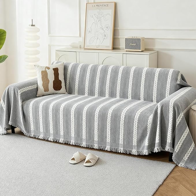 Couch Cover for Dogs, Boho Sofa Covers for 3 Cushion Couch, Chenille Sofa by KaviKon
