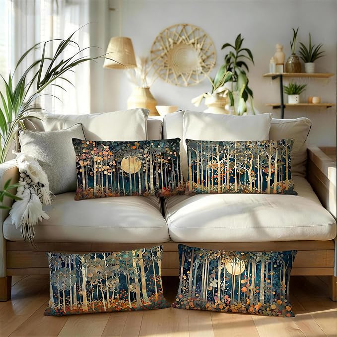 Rustic William Morris Inspired Forest Moon Decor Pillow Covers 12x20 Set of 4 - Image 5