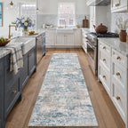 Blue 2x8 Runner Rug Washablel Abstract Hallway Carpet Modern Neutral Non Slip - Image 2