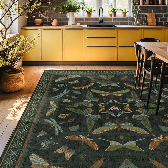 Hazo Haus Dark Green Insect Area Rugs 8x10 - Image 3