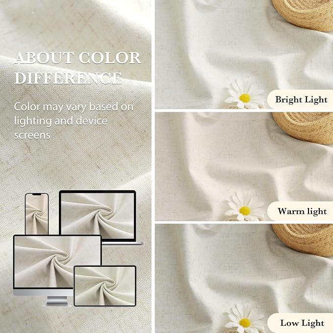 RYB HOME Natural Linen 100% Blackout Curtains - Image 4