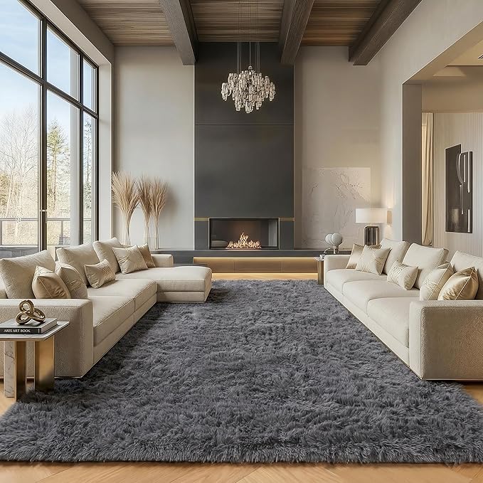 ONASAR Grey Area Rugs 9x12 Living Room, Soft Plush Thick Shaggy Big Floor Carpet by ONASAR
