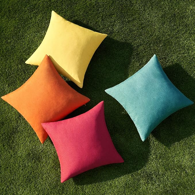 MIULEE Pack of 4 Decorative Outdoor Throw Pillow Covers Linen Waterproof Pillow - Image 4