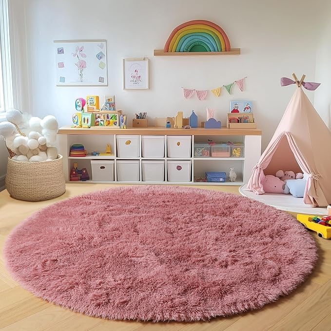 ONASAR Blush Round Rugs 6ft for Living Room Bedroom, Fluffy Circle Area Rug for by ONASAR