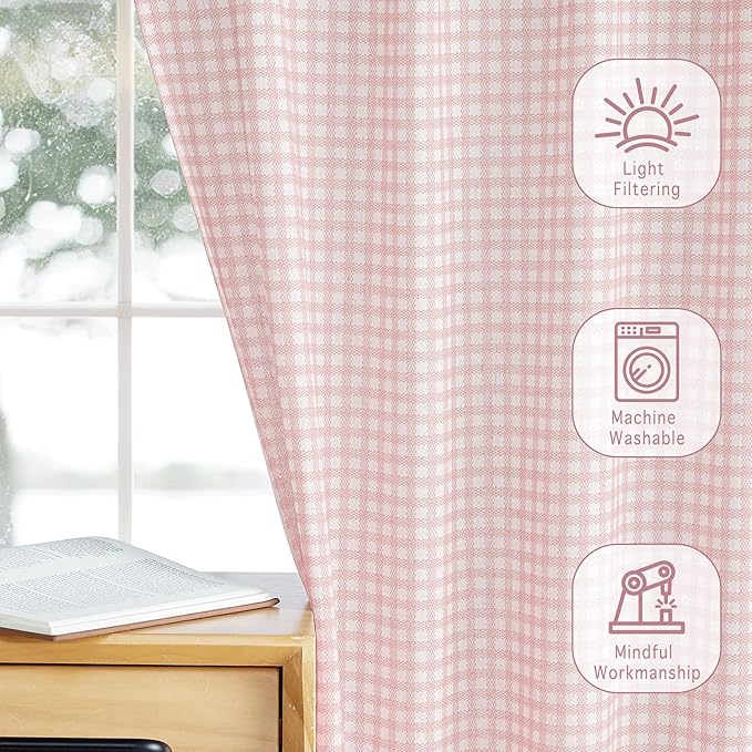RYB HOME Kithen Curtains Rustic Plaid Cafe Valance, Classic Short Checkered - Image 4