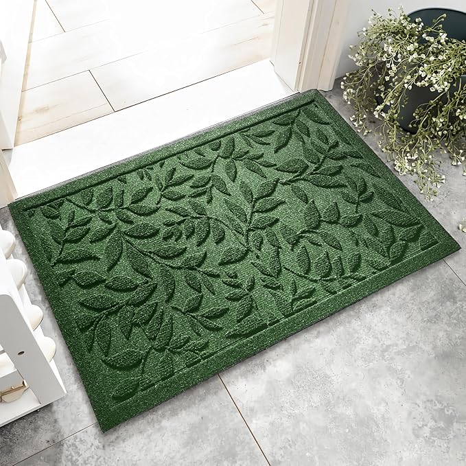 Green Leaves Outdoor Indoor Entrance Door mat, Absorbent Durable Heavy Duty by VivaNest