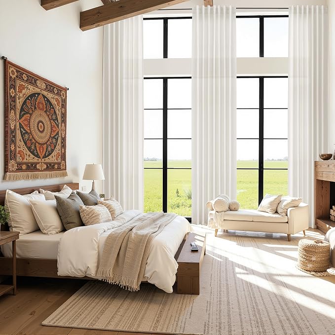 Ivory White Linen Curtains for Living Room 126 Inches Long Light Filtering Semi - Image 6
