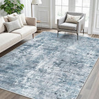 5x8 Area Rugs Blue/Grey Low Pile Indoor Washable Trendy Faded Style Rugs - Image 2