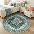 RELEANY Area Rugs 5ft Washable Non-Slip, Floral Vintage Distress Print Pattern by RELEANY