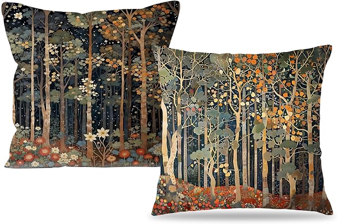 Rustic William Morris Inspired Autumn Forest Decor Throw Pillow Covers 18x18 by Unknown
