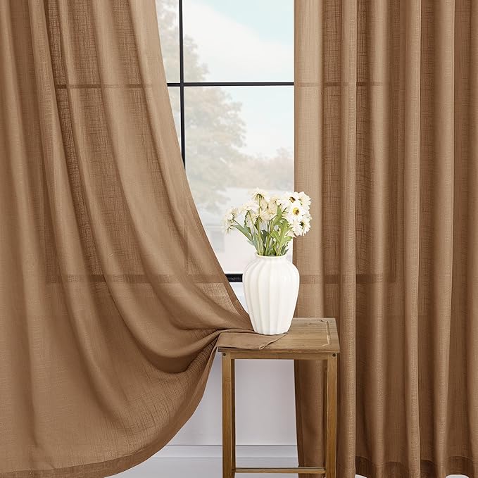 Brown Curtains for Living Room Back Tab Modern Farmhouse Semi Sheer Curtains 90 - Image 4