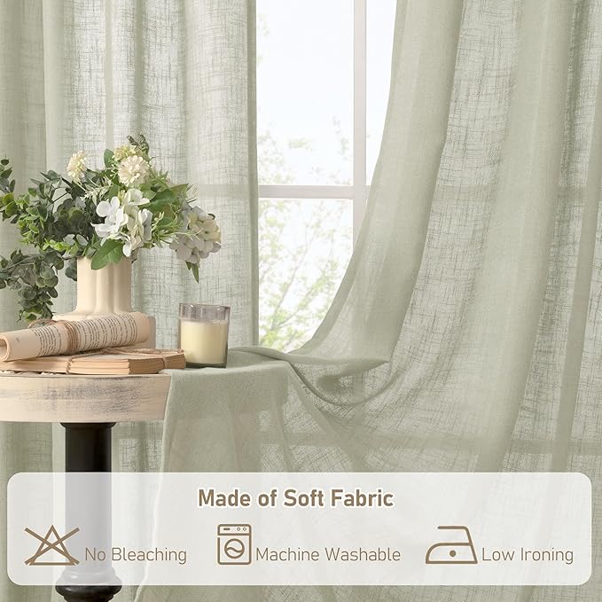 LAMIT Short Linen Curtains 48 Inch Length 2 Panels, Semi Sheer Light Filtering - Image 9