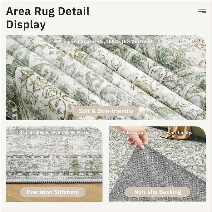 10x14 Area Rugs for Living Room, Non Slip Machine Washable Vintage Rugs - Image 6