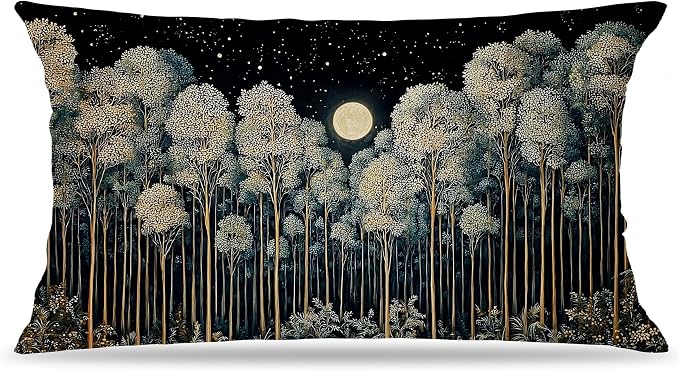 Rustic William Morris Inspired Night Forest Green Moon Pillow Covers 12x20 by Unknown