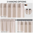 Nanspring Natural White Linen Curtains 96 Inches Long - Image 2