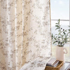 Lazzzy Taupe Floral Linen Curtains 84 Inch Farmhouse Back Tab Drapes - Image 5