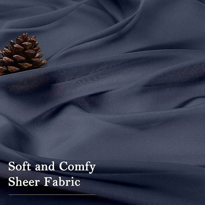 Lecloud Navy Blue Sheer Curtains 63 Inch Length 2 Panels, Rod Pockets Window - Image 5
