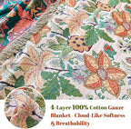 MSGKV Boho Throw Blanket for Couch Chair 100% Cotton Embroidery Floral Blanket - Image 4