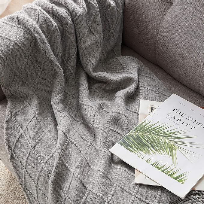 BOURINA Light Grey Throw Blanket 60x80 Inches Throw Textured Solid Soft Sofa - Image 4