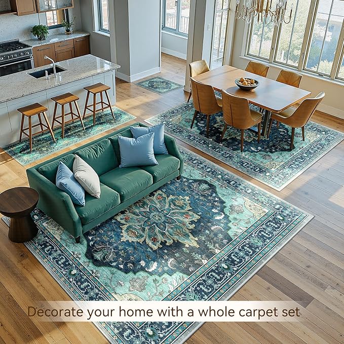 Area Rugs 8'x10' Washable Non-Slip, Floral Vintage Distress Print Pattern - Image 4