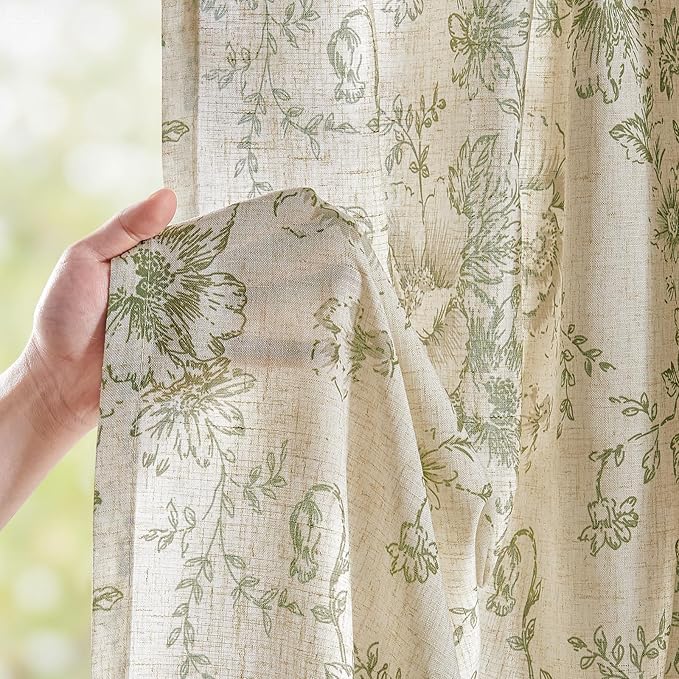 jinchan Linen Blend Floral Curtains - Image 3