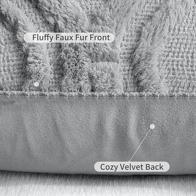 decorUhome Throw Pillow Covers 20x20 Inch Set of 2, Soft Plush Faux Wool Grey - Image 6