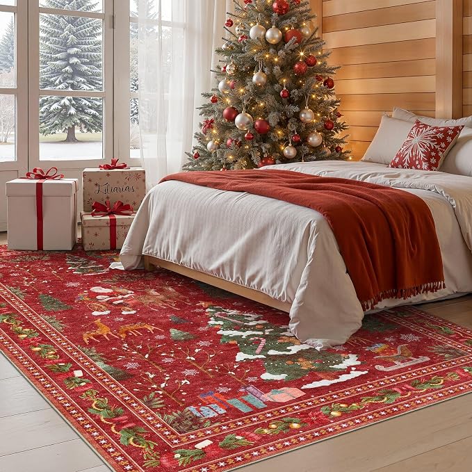 UERMEI Christmas Area Rug Living Room Rugs: 5x7 Neutral Modern Washable Festive - Image 2