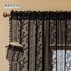 WAZZIO Boho Lace Curtains 84 Inch -Vintage Victorian Sheer Panel Drape Floral - Image 6