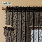 WAZZIO Boho Lace Curtains 63 Inch -Vintage Victorian Sheer Panel Drape Floral - Image 6