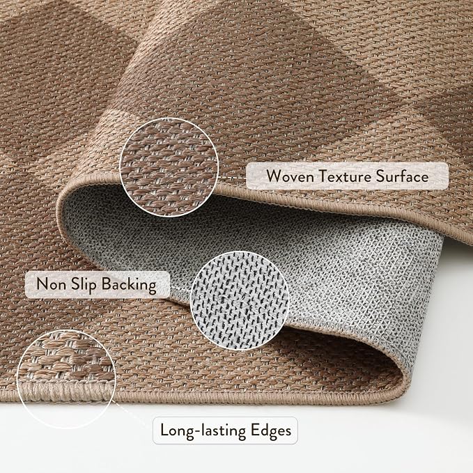 Lahome Checkered Easy Jute Indoor Outdoor Rug, 3x5 Washable Nature Rug - Image 3