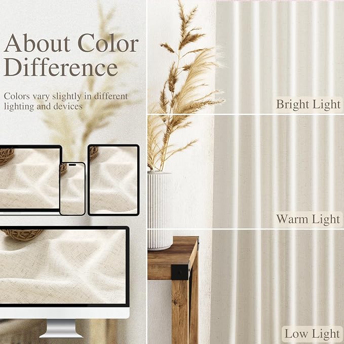 Warm Beige Linen Curtains 90 Inch Long 2 Panels Set - Image 3