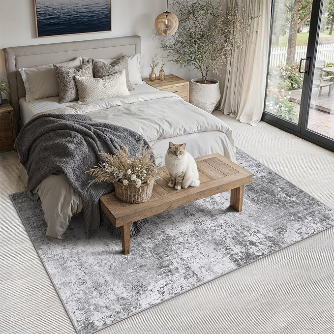 PureCozy 8x10 Grey Area Rug Washable Modern Abstract Living Room Carpet Non - Image 4