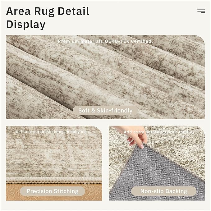 6x6 Brown Round Rug 6ft Living Room Circle Rug Vintage Round Area Rug Non Slip - Image 7