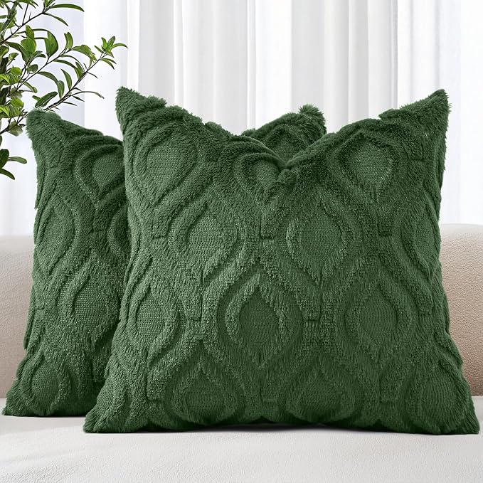 decorUhome Throw Pillow Covers 22x22 Inch Set of 2, Soft Plush Faux Wool Forest by decorUhome