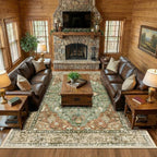 Area Rugs 10'x12' Washable Non-Slip, Floral Vintage Distress Print Pattern - Image 2