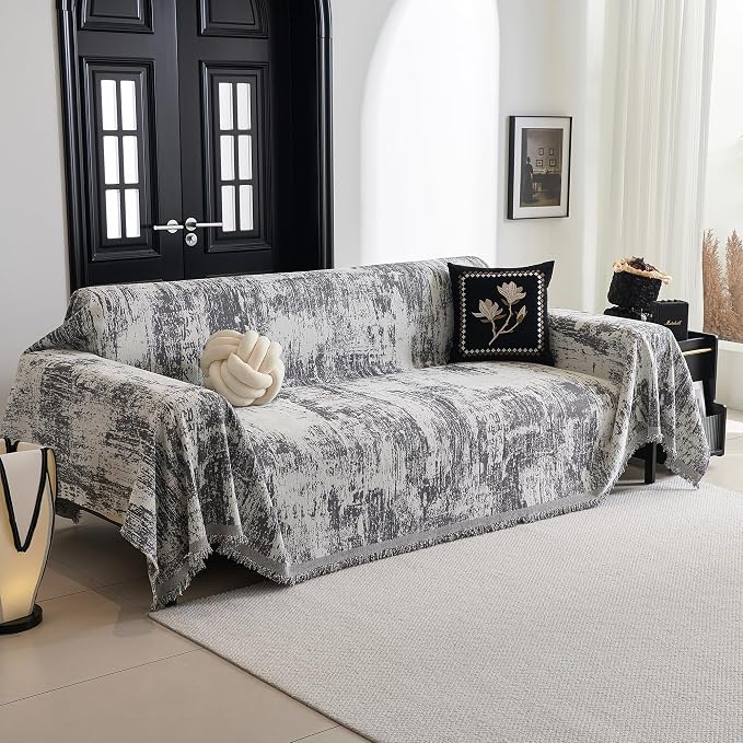 MYSKY HOME Boho Couch Cover for Dogs Washable Deep Grey Abstract Couch Sofa - Image 2