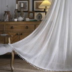 WAZZIO Boho Lace Curtains 45 Inches 2 Panel, Light Filtering Privacy Tassel & - Image 3