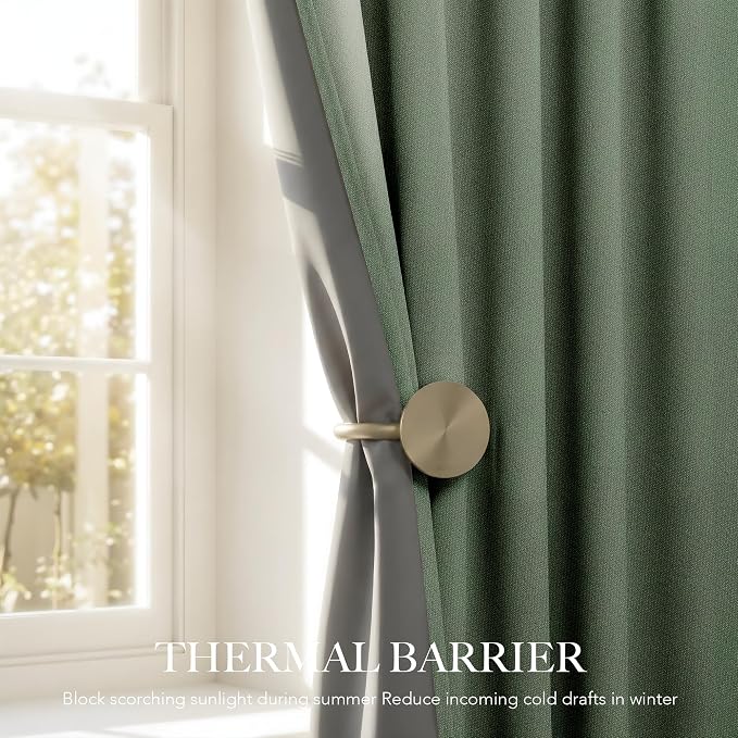 RYB HOME Forest Green 100% Blackout Linen Curtains 84 Length 52 Width, Privacy - Image 6
