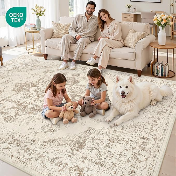 6x9 Area Rugs for Living Room: Vintage Boho Neutral Washable Rug Indoor Soft - Image 8