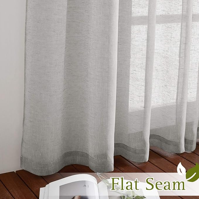 NICETOWN Semi Sheer Grey Curtains 84 inches Long, Grommet Linen Weave Semi - Image 6