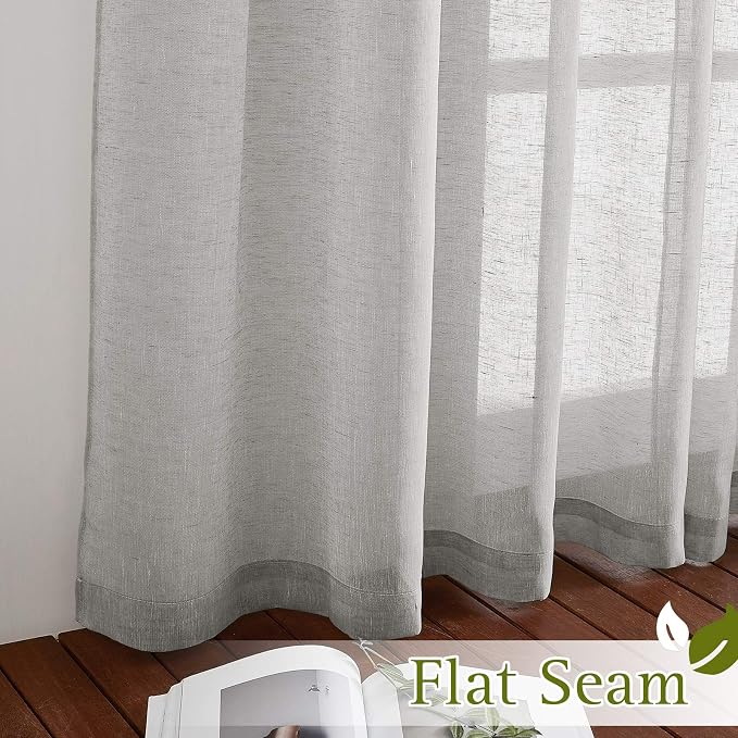NICETOWN Linen Textured Semi Sheer Curtains 63 inches Length, Eyelet Top - Image 6