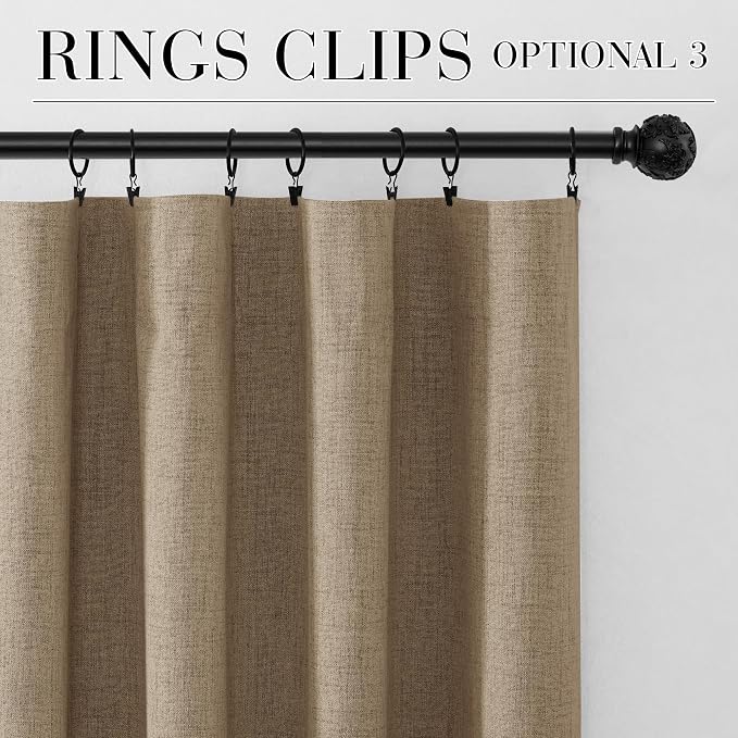 RYB HOME Burlap 100% Blackout Curtains 63 inch Long, Light Blacking & Thermal - Image 8